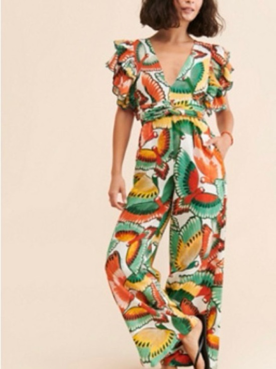 FARM Rio Pants - FARM Rio Ruffle-Sleeve Printed Jumpsuit
